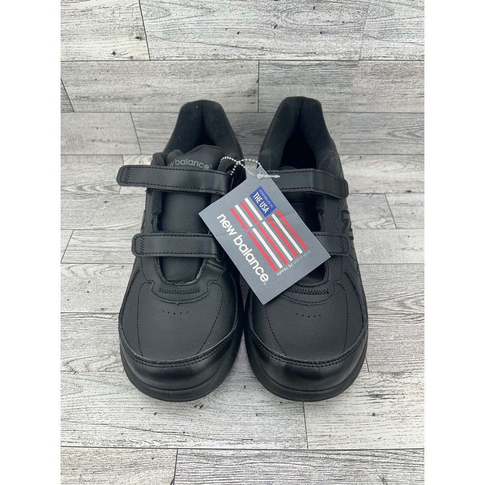 New Balance 577 Black Leather Hook‎ and Loop Walking Shoes Mens Size 8 D